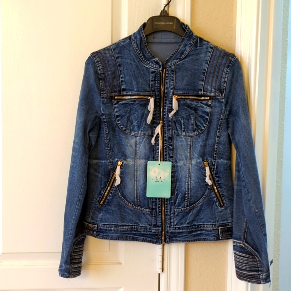 BNWT LA Coalition Denim Jean Moto Jacket